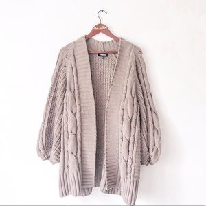 Express Cable Knit Balloon Sleeve Cardigan
